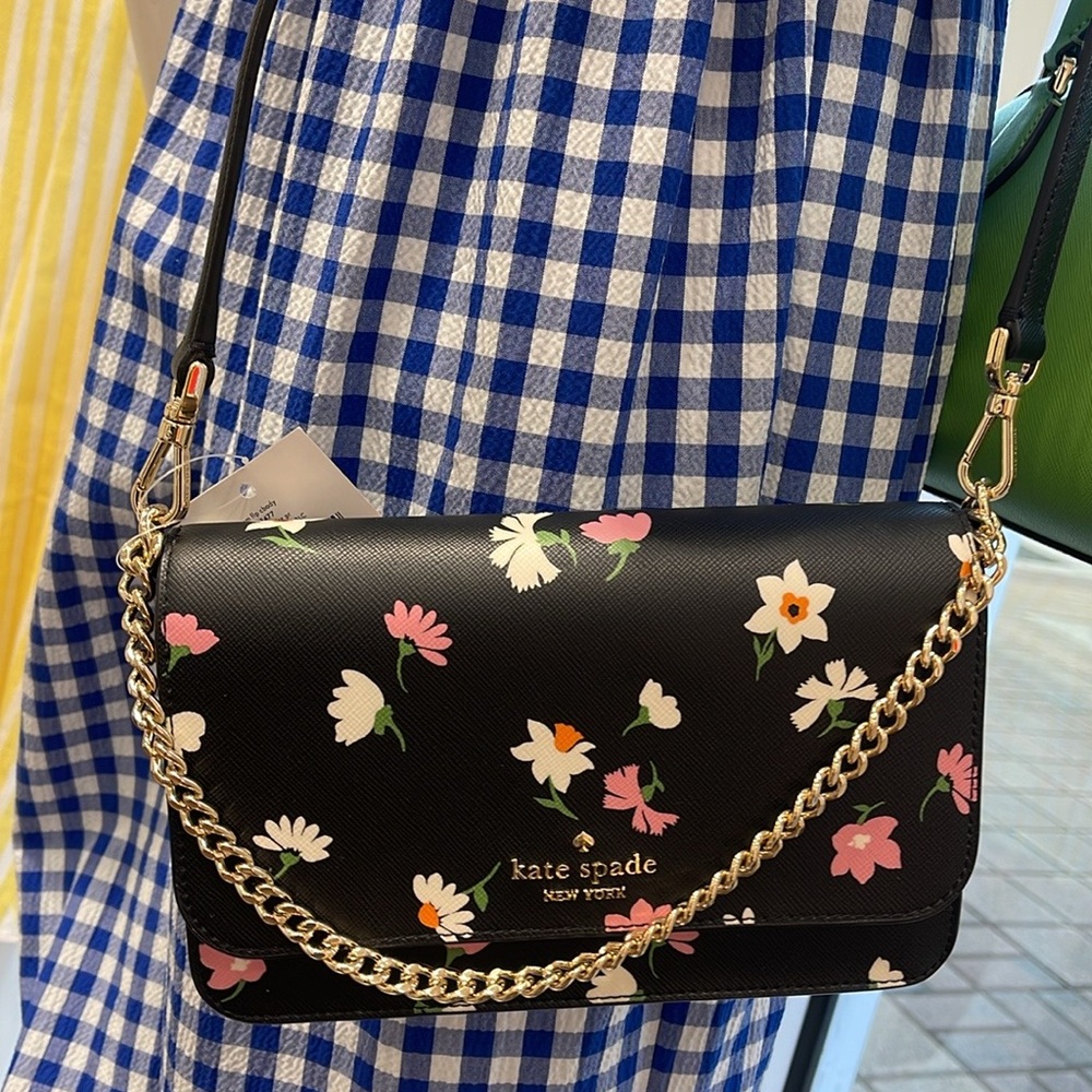 Kate Spade Madison Floral Waltz Small Flap Crossbody
Black Multi 
NWT